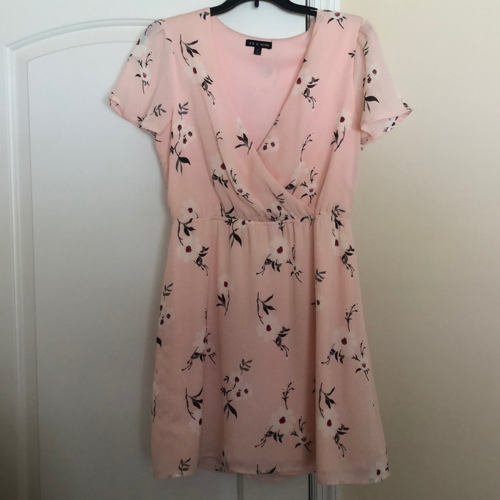 AS U WISH Blush Pink Floral Short Sleeve Dress